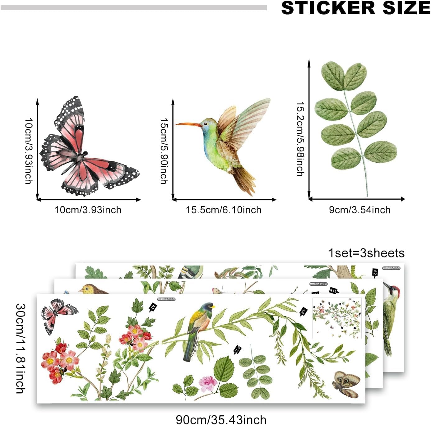 Tree Wall Stickers Chinese Style Green Leaves Branch Bird Wall Decals Peel and Stick Waterproof Murals for Living Room Nursery Bedroom Background Decoration (Flower Tree)