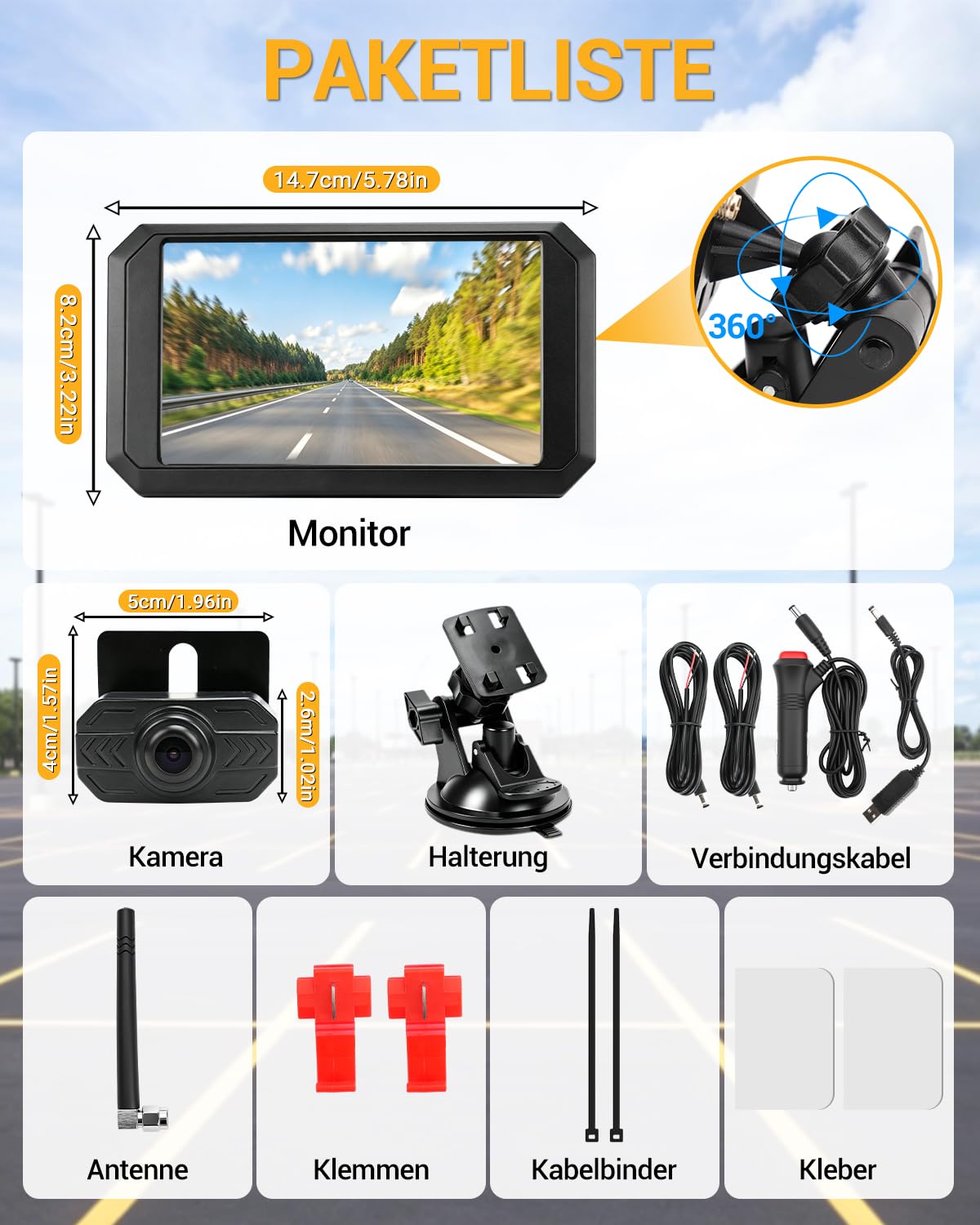5" 1080P Rückfahrkamera mit Monitor Rückfahrkamera Kabellos Einparkhilfe hinten Kamera mit Monitor und Zigarettenanzünderschalter für Auto, LKW Van SUV IP69 Wasserdicht