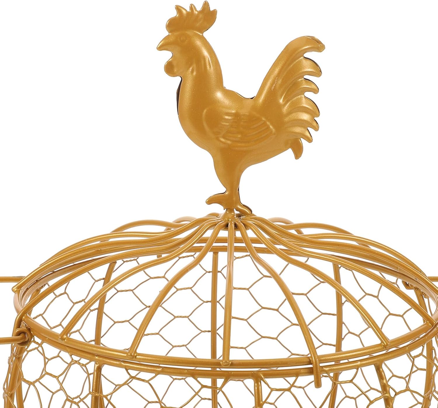 Metal Wire Egg Basket with Handle, Rustic Farmhouse Egg Storage Container, Gold Iron Decorative Wire Bowl for Kitchen Countertop Organization