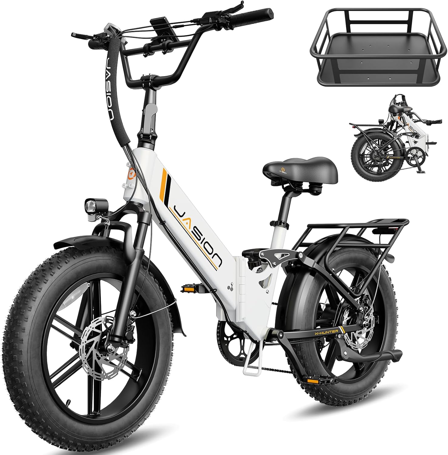 Jasion X Hunter ST Electric Bike for Adults,1400W Peak 20''Fat Tire Folding E Bikes,Up to 71 Miles Range 30 MPH,624WH Removable Battery,Full Suspension,Hydraulic Disc Brakes Bicycles