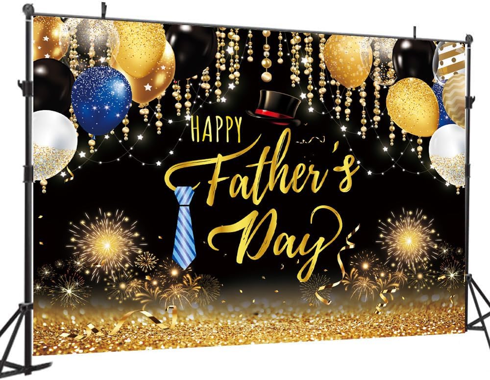 10X8FT Happy Father's Day Backdrop Gold and Black Balloons Thanks Dad Theme Party Decorations Family Party Supplies Banner Father's Day Photography Background DH-406