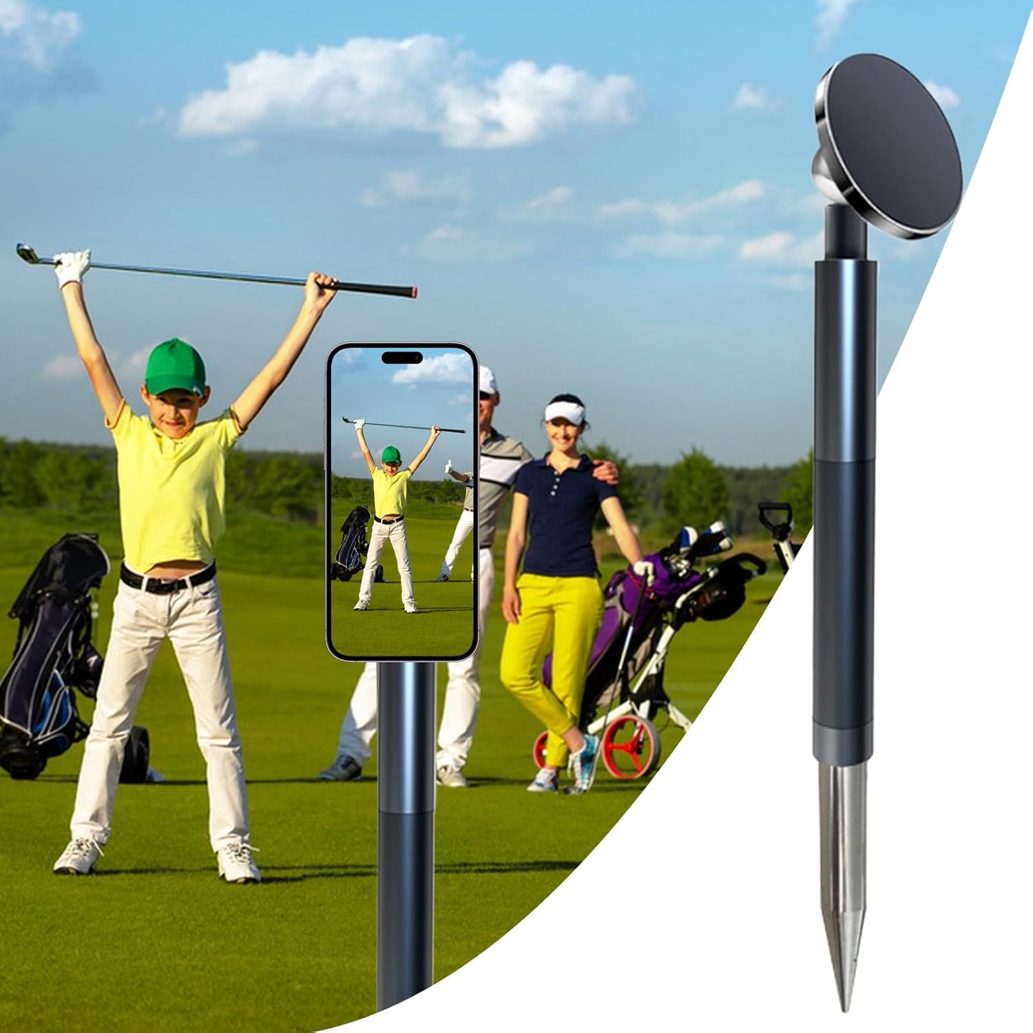 ゴルフ スマホ ホルダー,磁石式モノポッド スイング撮影用 - 携帯用マウント アウトドア 動画撮影 愛好家 練習 旅行 コース V