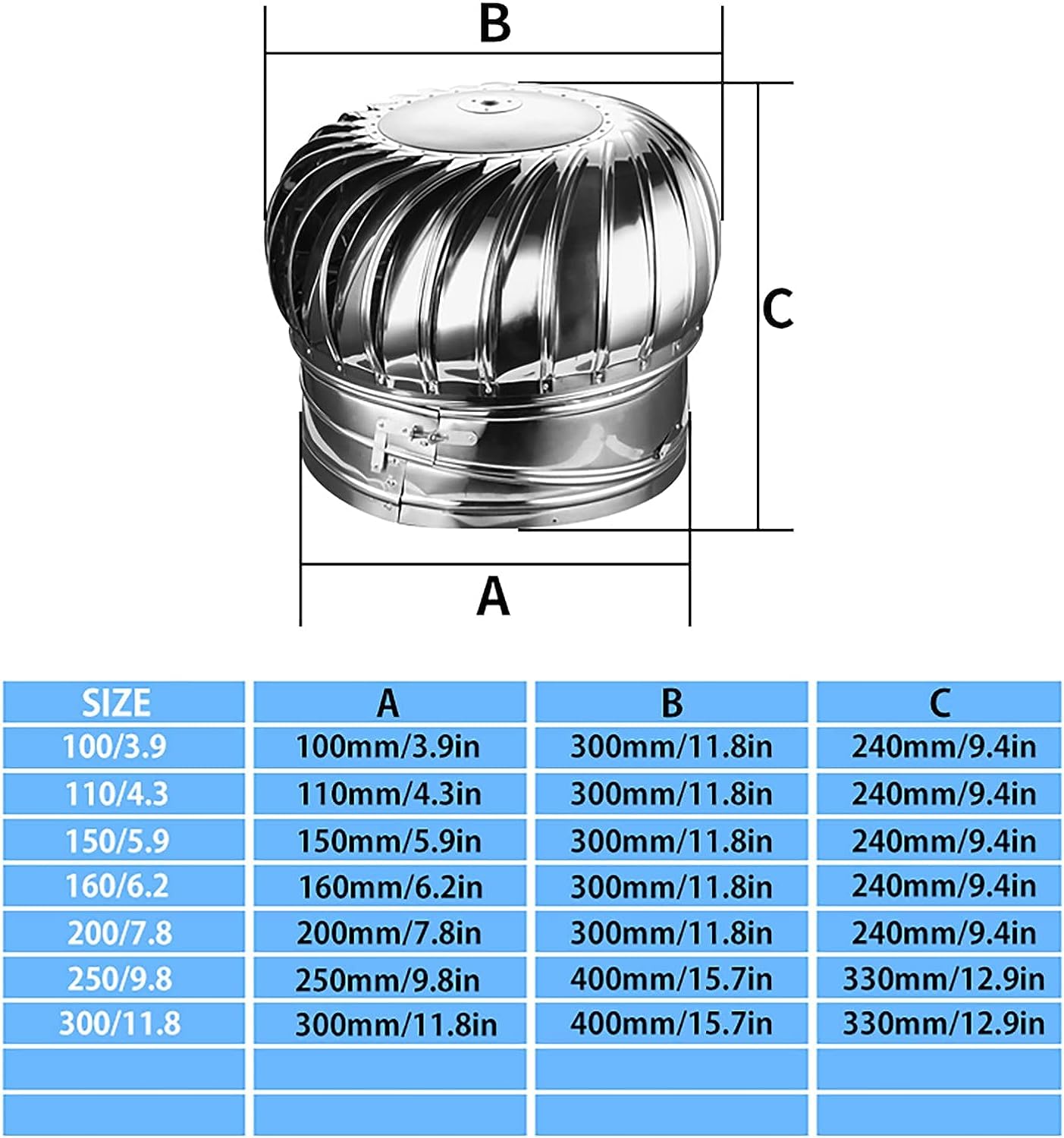 Sombrerete Giratorio para Chimenea, sombrerete Giratorio para Chimenea, Rejillas de ventilación giratorias de Acero Inoxidable 304, Resistente a la Intemperie y duraderas