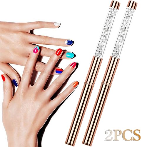 Miniatura 7 de Juego de 2 brochas de limpieza de uñas, pinceles ovalados y angulares para limpiar errores de esmalte de uñas, mango de diamantes de imitación,