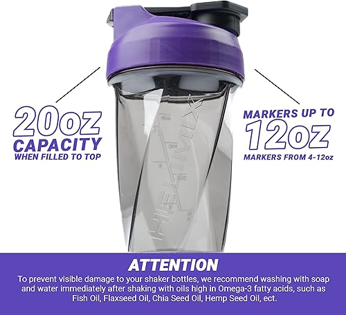 Miniatura 5 de Helimix Botella mezcladora Vortex de 1.5 con capacidad para hasta 20 onzas, sin bola de mezcla o batidor, fabricada en Estados Unidos, vaso portátil