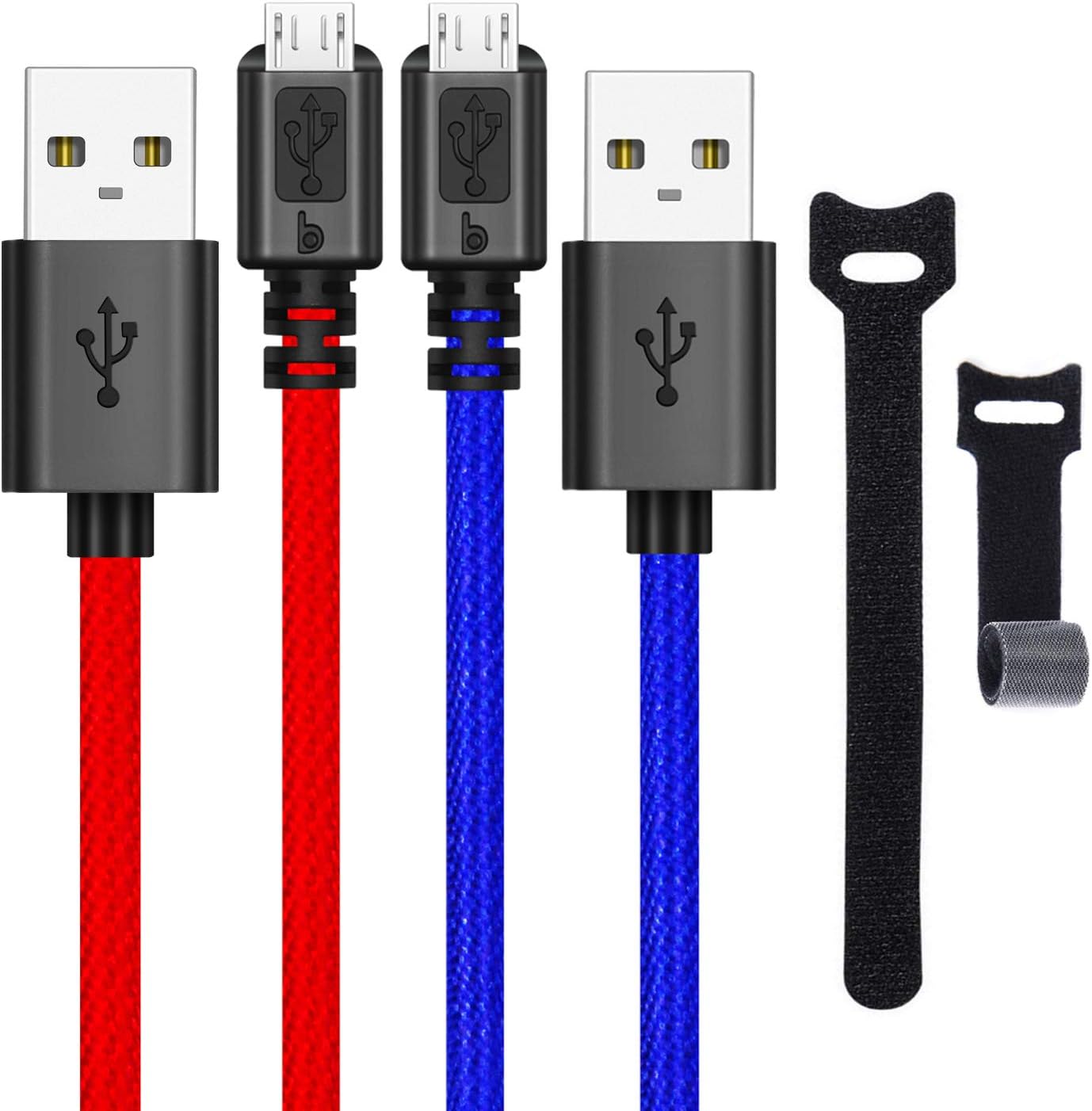 PS4 Controller Charger Charging Cable, 2 Pack 10ft Nylon Braided Play and Charge Cable Sync Cord with Customized Micro USB Connector for Playstation 4/ PS4 Slim/ PS4 Pro Controllers (ONLY Fit PS4)
