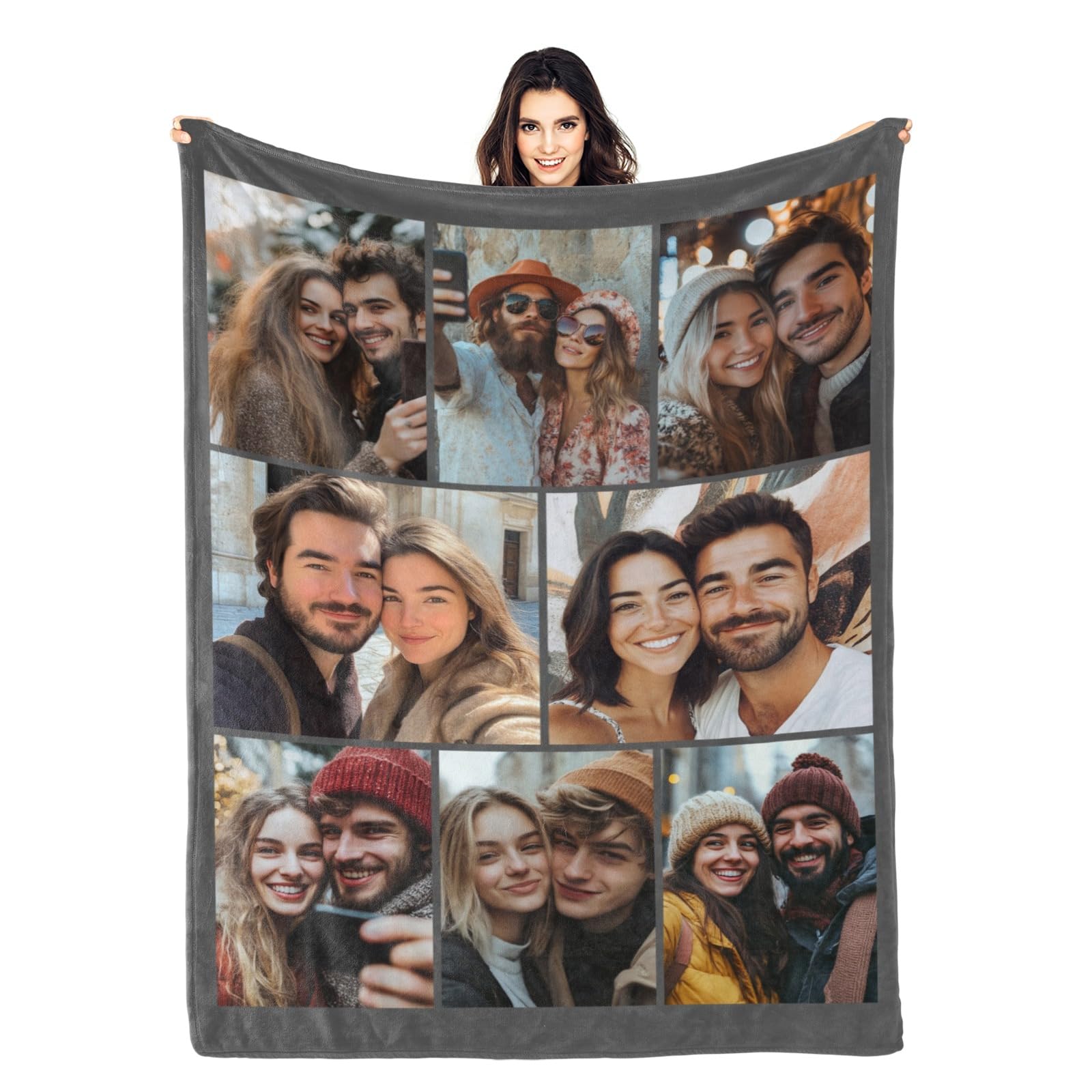 Custom Valentine's Day Blanket With Picture Name - Personalized Photo Throw Blanket Gift for Him/Her From Boyfriend, Girlfriend, Wife, Husband, Couple