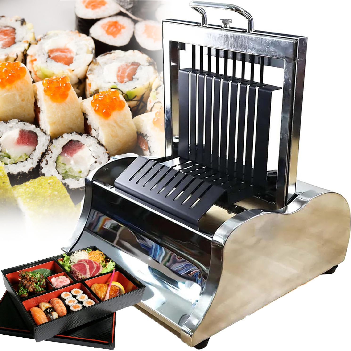 Molde para hacer sushi, 2 pasos, hoja afilada, acero inoxidable, molde de rollo de arroz para cocina, fácil uso, 12 segmentos