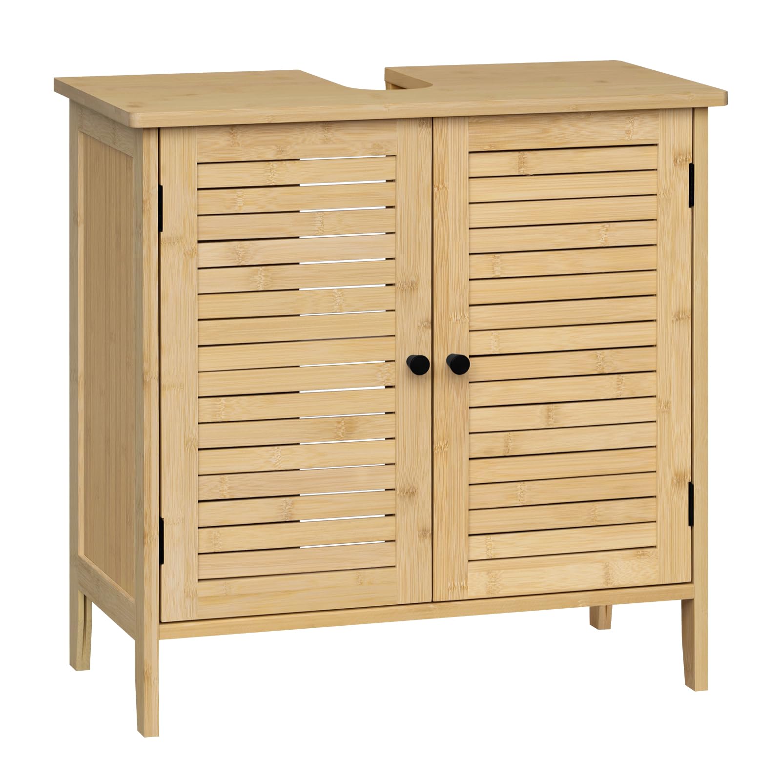 EUGAD Waschbeckenunterschrank Bambus, Badezimmer Unterschrank, 60 x 60 x 30 cm, Waschtischunterschrank mit 2 Lamellentüren 1 Verstellbare Ablage, Natur