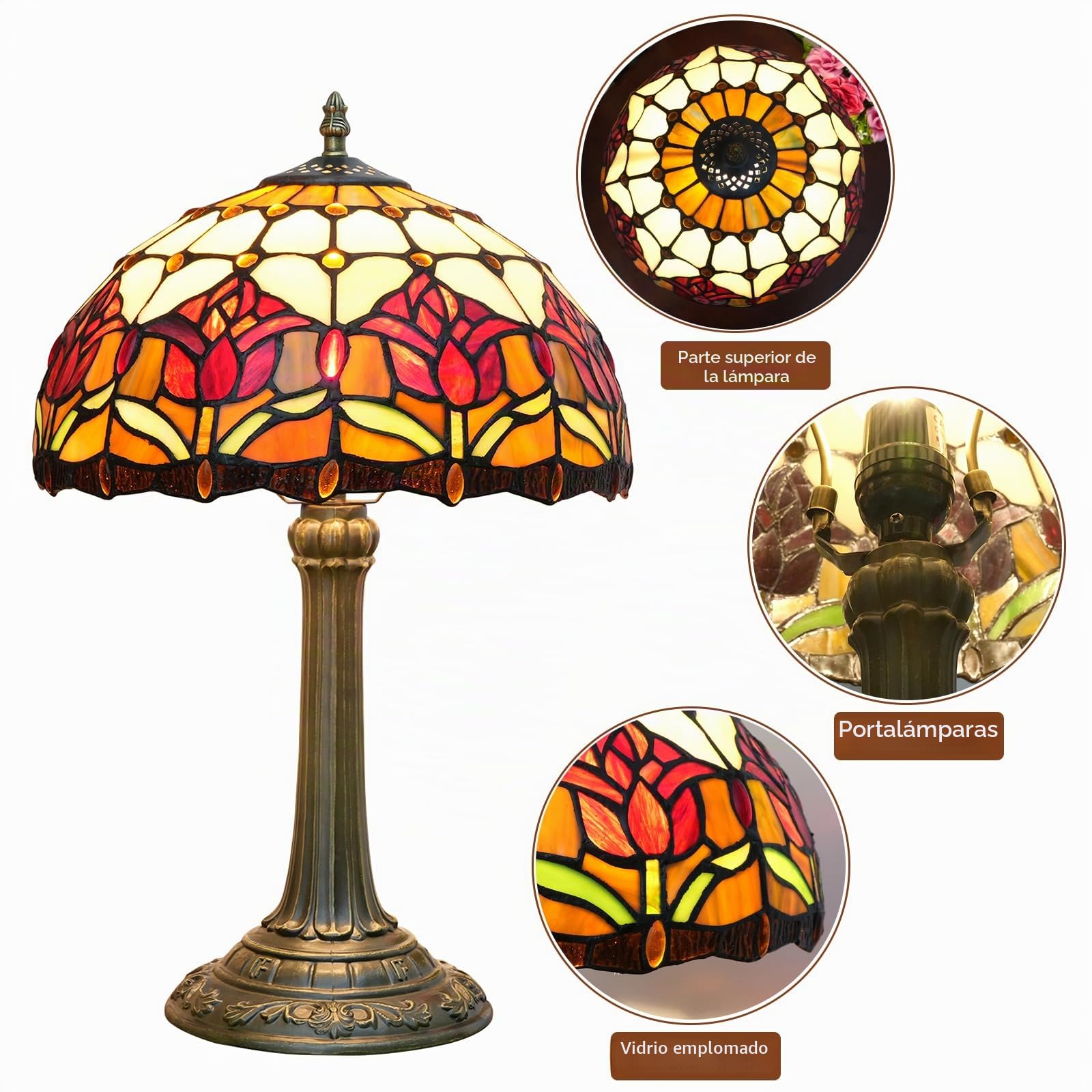 Tulipán rojo Tiffany Vidrio Tintado Lámpara de mesa Dormitorio Lámpara de escritorio para sala de estar Oficina Dormitorio Bar Aldea Regalo Noche Lámpara de mesa