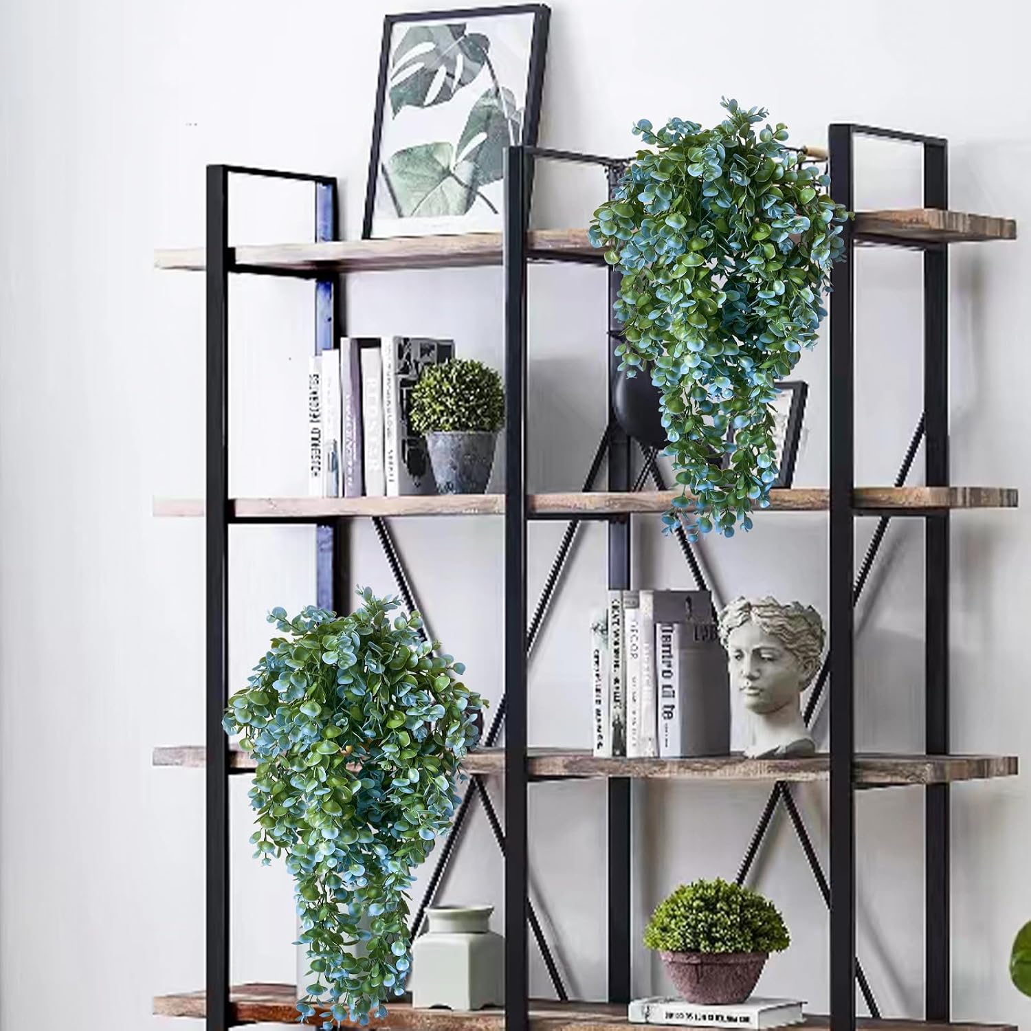 Lakiyfye Vine Plant Fake 4 Pcs Ferns Artificial Plants Large Faux Hanging Plant Artificial Hanging Plants Wall Plants Fake Ivy Room Decor Home Garden Wedding Party Indoor Outdoor Decorations(Blue)