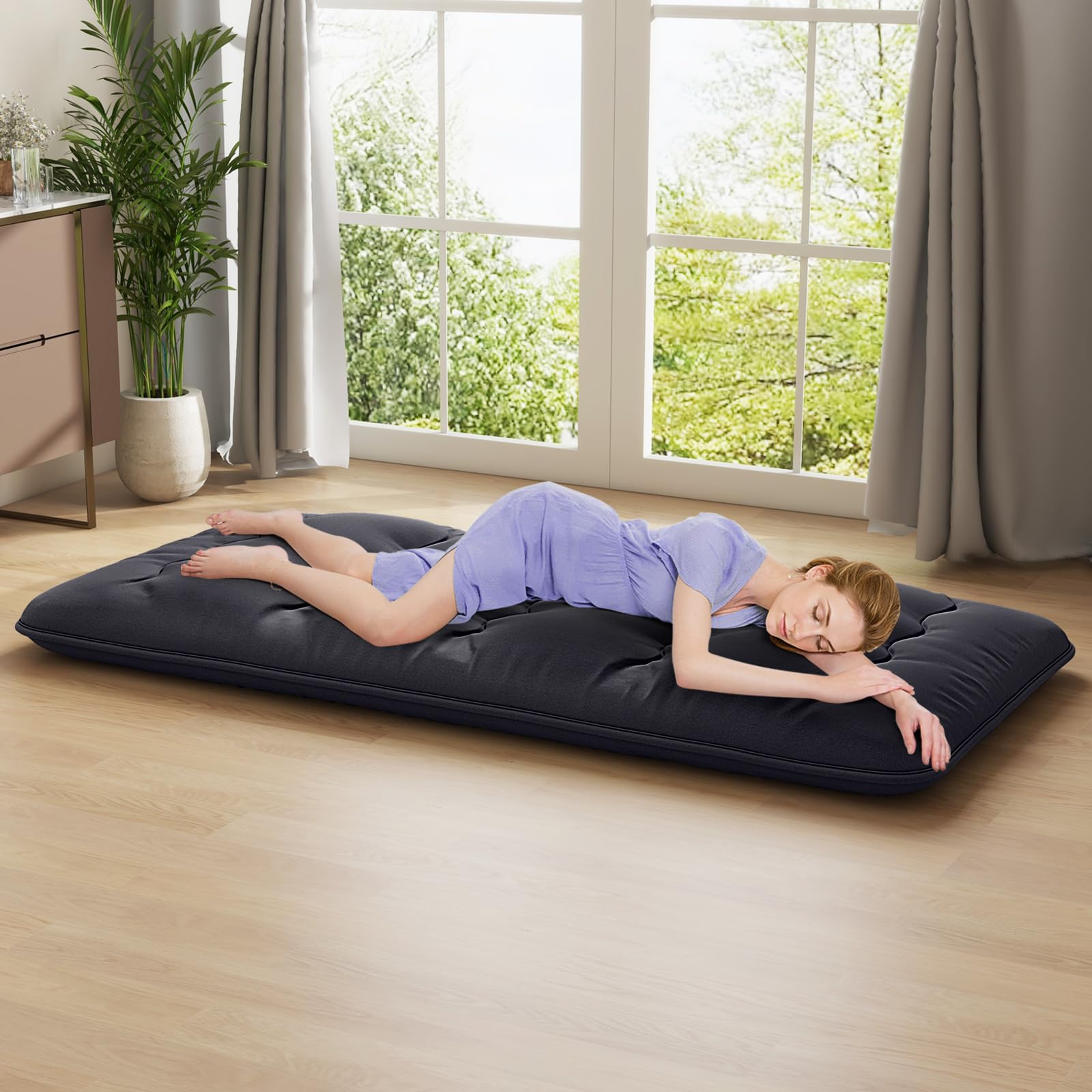 GIANTEX Japanische Futon Matratze 90x200 cm, Bodenmatratze 10cm Dicke, Tatami Matte Futonmatratze Faltbar & Tragbar, Klappmatratze Faltmatratze für Tatami, Rollmatratze mit Abnehmbarer Bezug