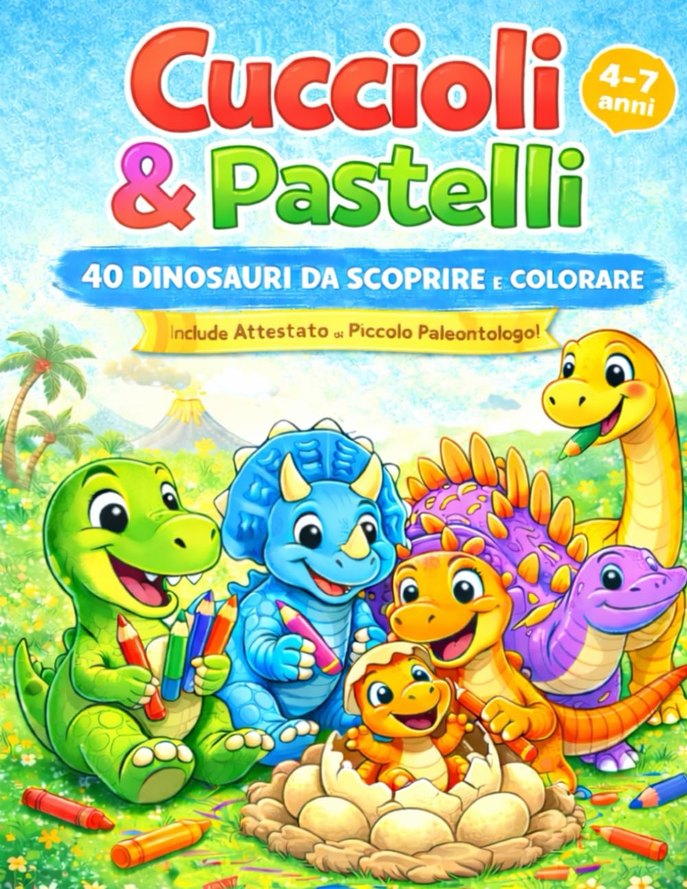 Cuccioli & Pastelli: 40 Dinosauri da Scoprire e Colorare: 40 Dinosauri con Curiosità Pazzesche e Disegni da Colorare per Piccoli Paleontologi | 4-7 Anni