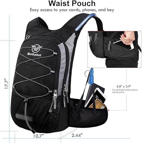 Miniatura 2 de Paquete de hidratación, mochila de hidratación aislada con bolsa de agua sin BPA de 2 litros y almacenamiento, mochila de senderismo para hombres,