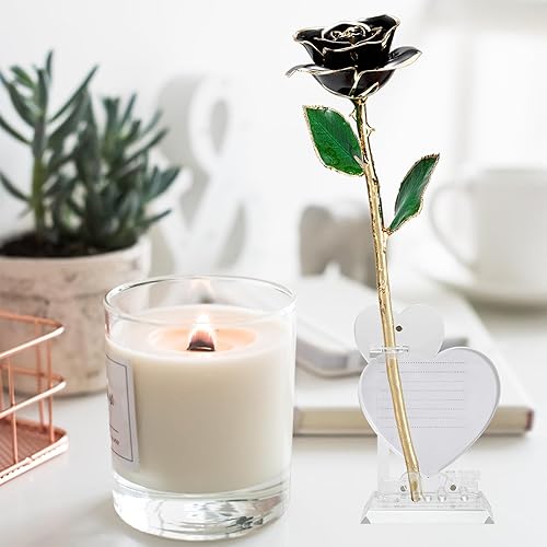 Miniatura 5 de Rosa real bañada en oro, regalo romántico para su novia, hija, aniversario, día de San Valentín, Navidad (rosa con soporte de amor)
