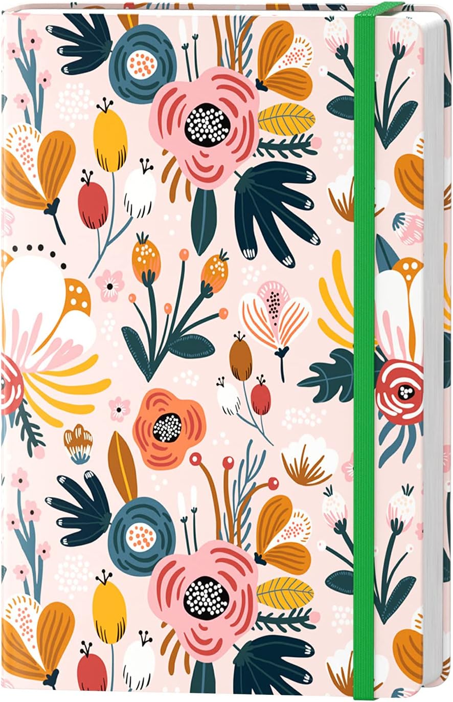 Huamxe Lined Journal Notebook, Hardcover Journal for Women, Medium 5.7 x 8.4 in, 160 Pages Thick Paper, Cute Aesthetic Floral A5 Ruled Notebook for Writing Journaling Work School Office, Pink Flowers