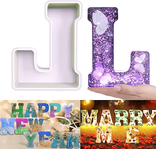 Molde de resina, moldes de silicona 3D de letra L grande para fundición de resina epoxi, moldes del alfabeto de silicona para resina para arte,