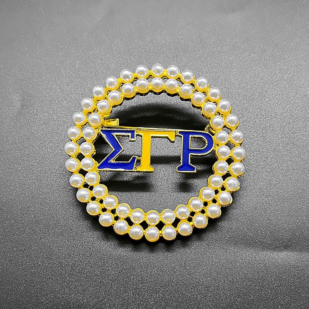 Elegant Sorority Member Women SIGMA GAMMA RHO Letter label Metal Circle Imitation Pearl Brooch Pin - Image 7