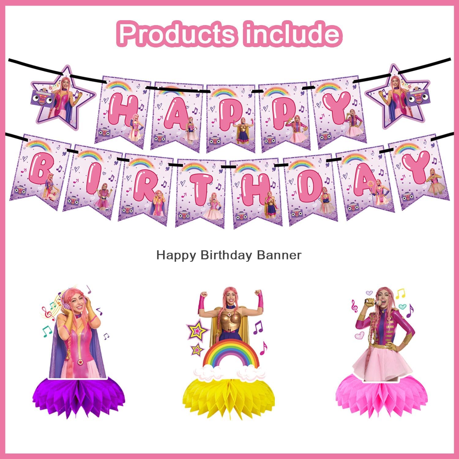Luli Pampin Party Decorations, Music Themed Birthday Banner Honeycomb Centerpieces Hanging Swirls Cupcake Cake Toppers Party Balloons for Fans Birthday Baby Shower Party Supplies - Image 2