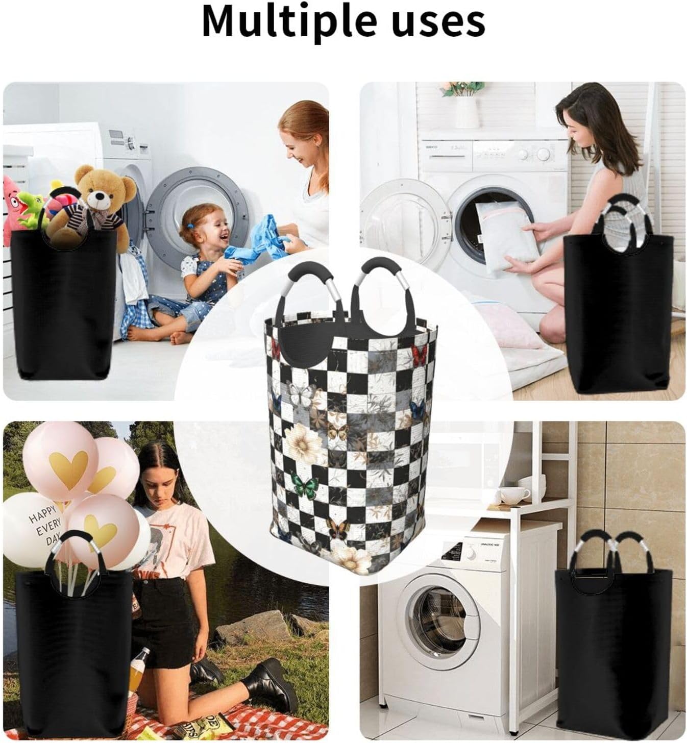 Ethereal Wings & Blooms Foldable Dirty Laundry Bag, Waterproof Oxford Fabric With Pe Board Base, 50l Capacity For Home & Travel