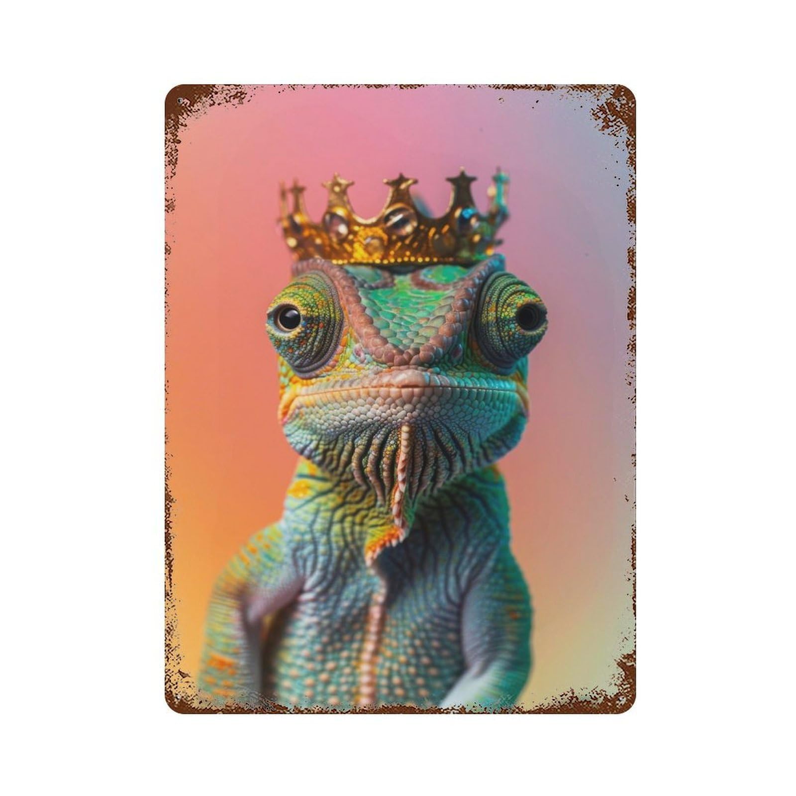 Chameleon Pastel Crown Rust Effect Tin Sign 15.7"x11.8", for Bistro, Counter And Cafe Decor, Shabby Chic Decor