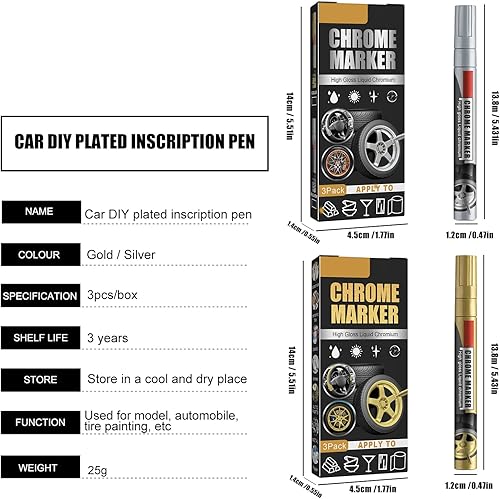 Miniatura 6 de ihreesy 3 marcadores cromados de espejo líquido, impermeables, cromados, metálicos, para bricolaje, kit de marcado de cromo líquido para madera,