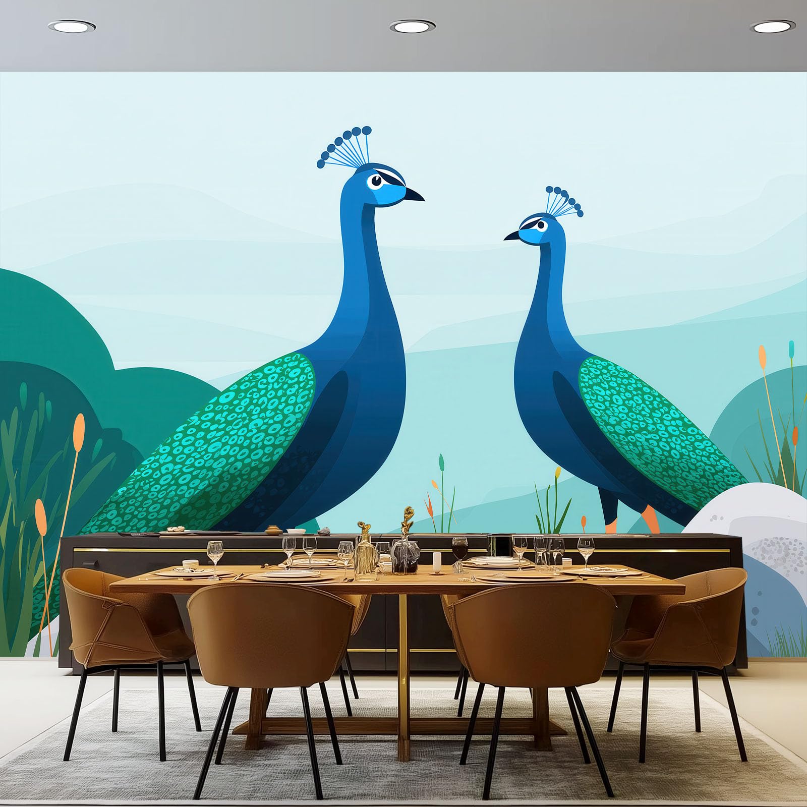 Pflanze Grasland Fels Tier Pfau Drucken Vliestapete Tapete