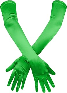 Long Elbow Satin Gloves, St Patrick's Day Long Gloves 21" Stretchy 1920s Opera Gloves Evening Dancing Party Glove for Women (Green)