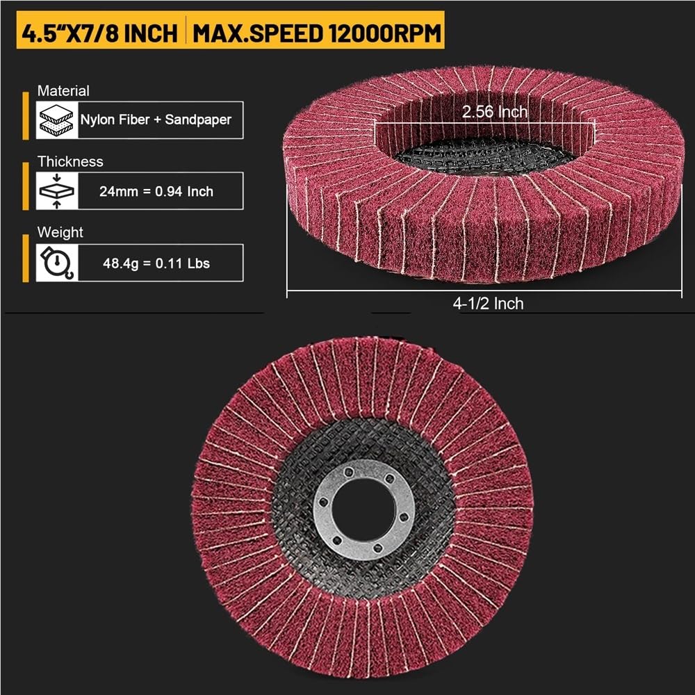 4.5-inch Nylon Fiber Flap Polishing Wheel Disc115mmAngleGrinder Grinding Disc for MetalDeburring AndRust Removal(Red Grit 240,1pc)