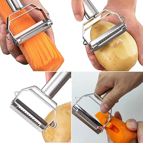 Miniatura 4 de Juliana y pelador de verduras, mango antideslizante de acero inoxidable, ideal para pelar zanahoria, calabacín, papa, tomate, melón y frutas