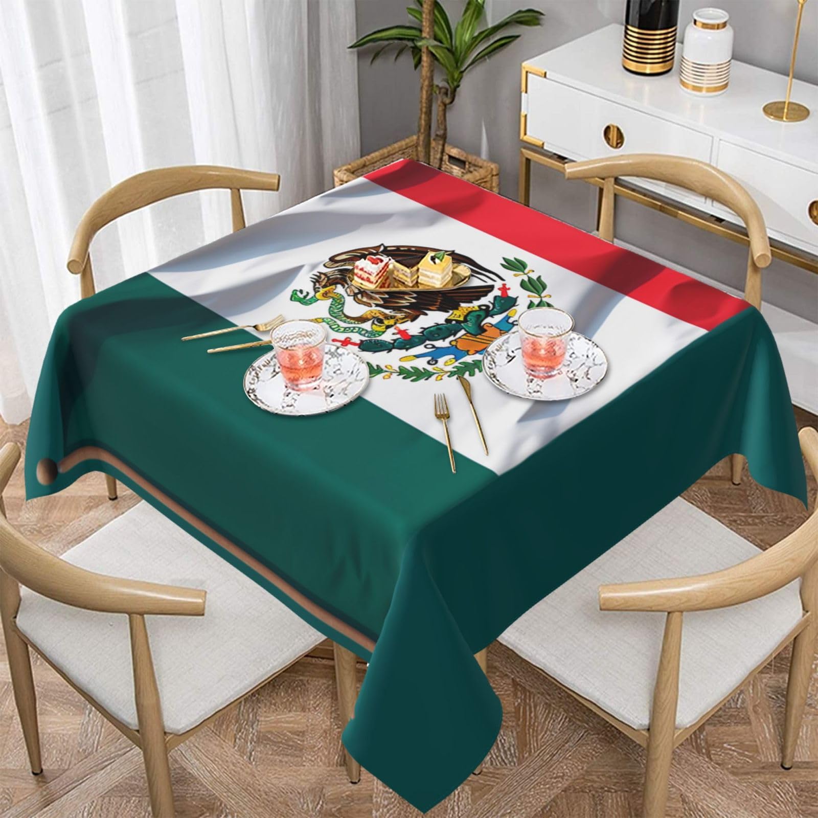 WPKJU Flag of Mexico Printed Square Tablecloth 54x54 inch Water Resistant Table Cover Washable Rectangle Table Cloth for Dining Tables