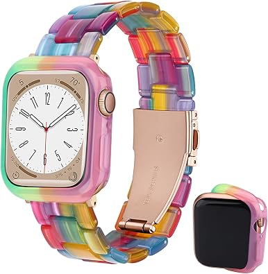 Band with Case Compatible with Apple Watch 49mm 46mm 45mm 44mm 42mm 41mm 40mm 38mm,Women Men Fashion Resin Strap Bumper for iWatch Ultra 3/2/1 Series 11 10 9 8 7 SE 6 5 4 3 2 1