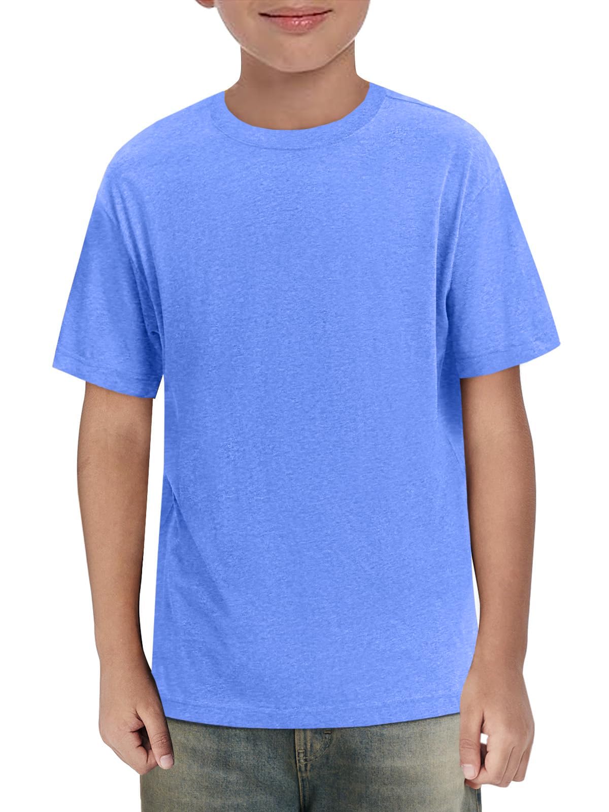 ZDC Boys Short Sleeve T Shirts Kids Summer Crewneck Tops Loose Fit Basic Tees 5-14 Years