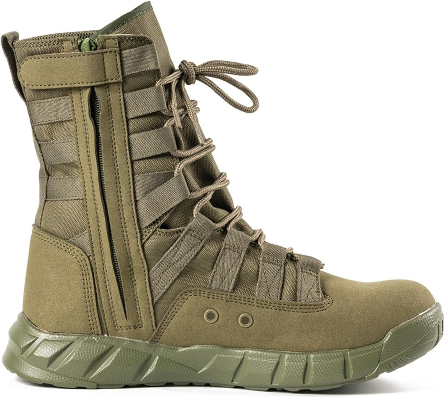 Men's Leather High Top Lace Up Military Tactical Boots With Side Zipper Lightweight Non-Slip Rubber Outsole Desert Combat Boots For Backpacking Travel Army Jungle Hunting