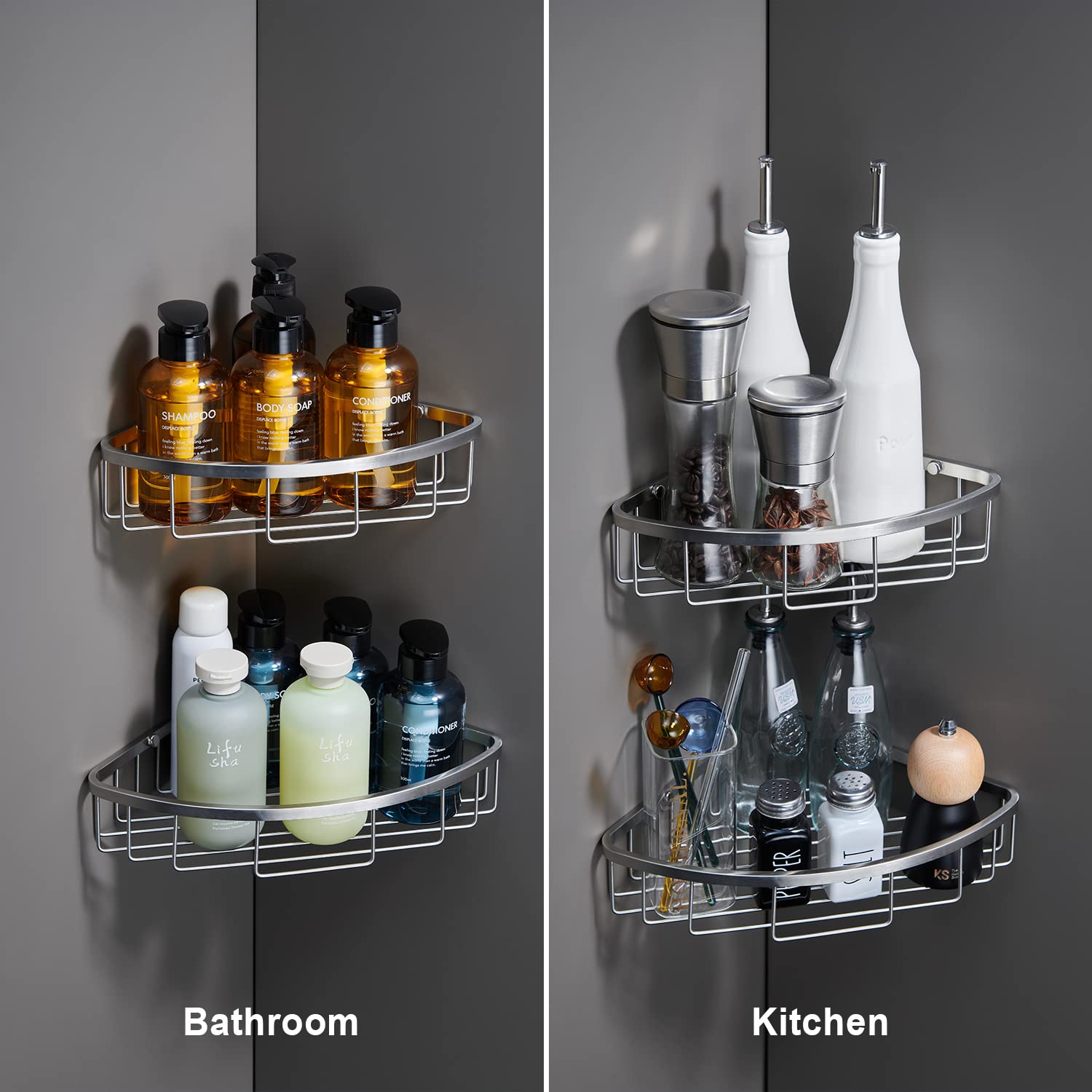 Organizador de esquina para ducha de baño, acero inoxidable SUS304, resistente al óxido, soporte para champú, estante de almacenamiento montado en la pared para baño, cocina, 2 paquetes de