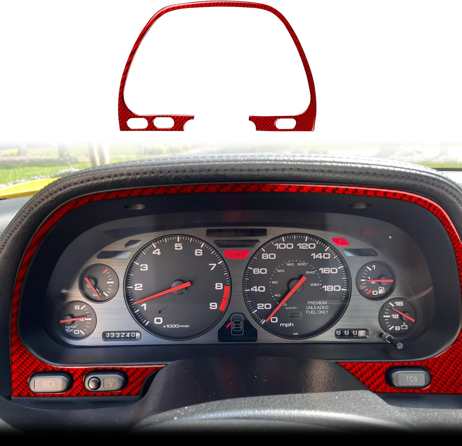 Real Bright Red Carbon Fiber Car Dashboard Speedometer Tachometer Control Frame Decoration Sticker Auto Interior Accessories Compatible with Acura NSX/NS-X(NA1/2) 2-Door Coupe 1990-2005