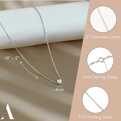 Miniatura 7 de Annika Bella Collar de cuentas pequeñas, collar de 14 pulgadas, gargantilla de cadena ajustable, gargantilla con dije de lunares, joyería de plata