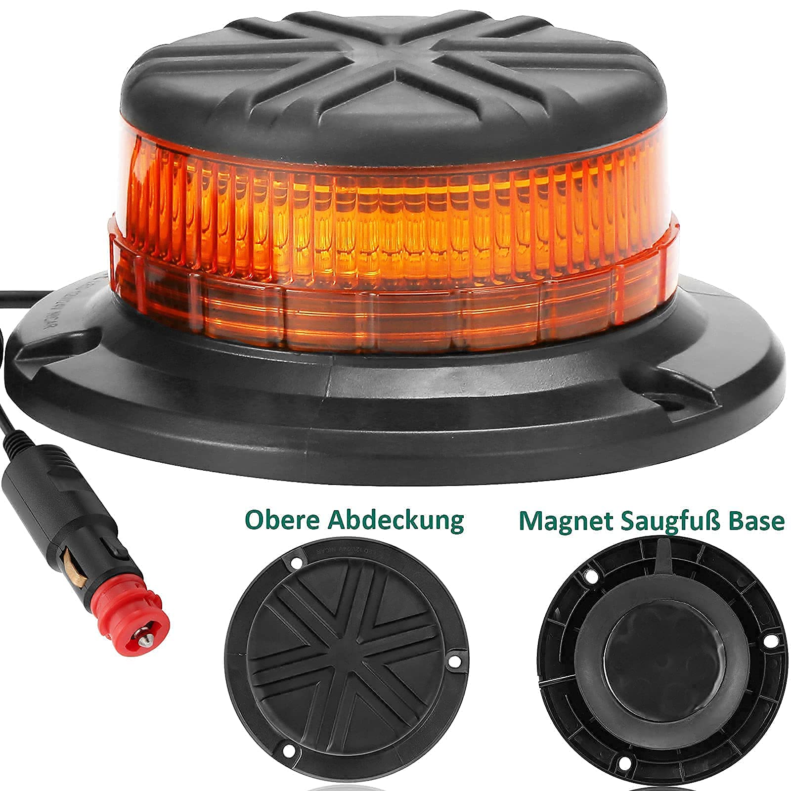 12V/24V LED Girofaro Magnetico Arancione,45LED Lampeggiate Gialla MagneteLED Spia Luminosa Auto Magnetica Accendisigari,LED Luce Lampeggiante e di Emergenza per Trattore Camion ECE R65 R10 E9