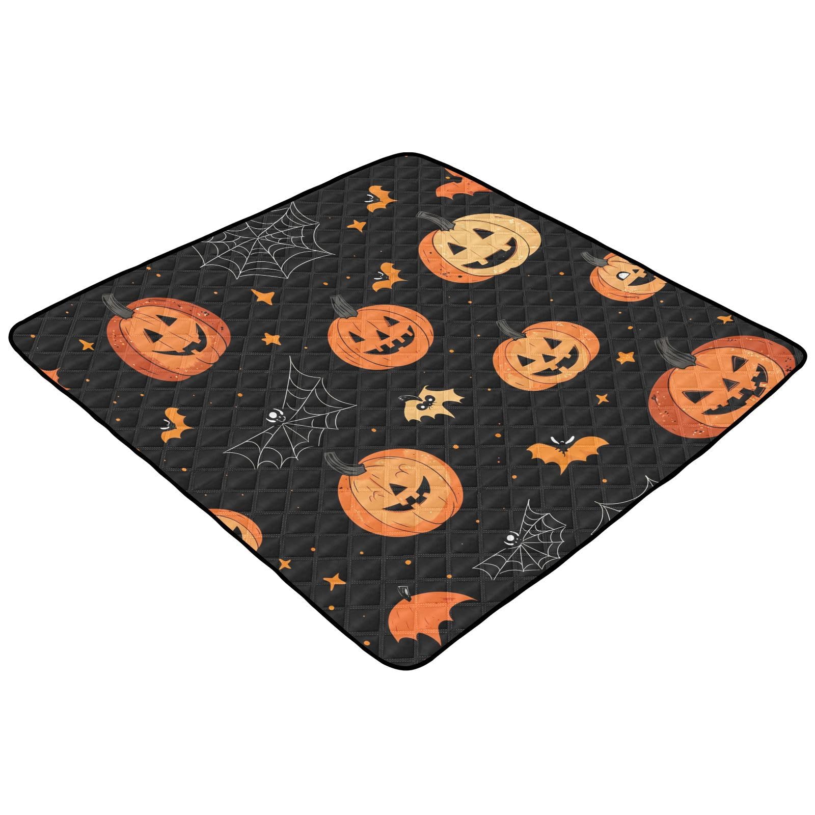 BOESI Doodle Halloween Pumpkin Baby Play Mat, 50“ X 50” Washable Folding Crawling Mat, Baby Floor Mat, Soft, Non-Slip
