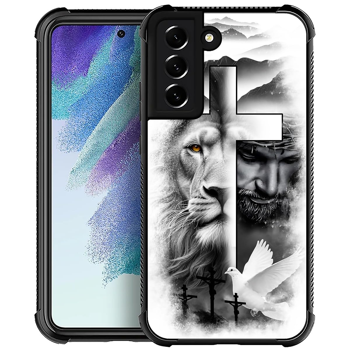 FKBRCL4U for Samsung Galaxy S21 Plus Case, Lion Cross Jesus Christ Dove Pattern Graphic Design Girl Boy Soft Silicone Hard Acrylic Shock Protection
