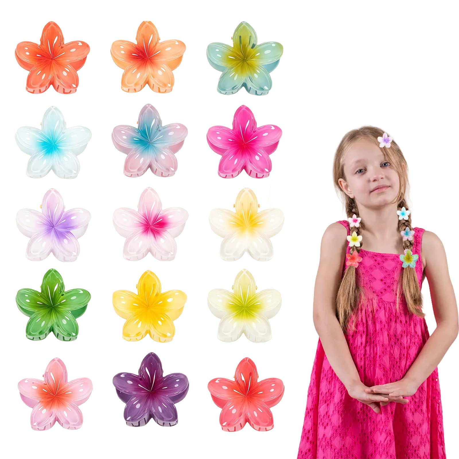 LUMOOM 15 pinzas para el pelo con flores pequeñas, 4 cm, bonitas joyas para el pelo, clip para el pelo de flores, pinzas antideslizantes para el pelo, diseño hawaiano para mujer, accesorios de peinado