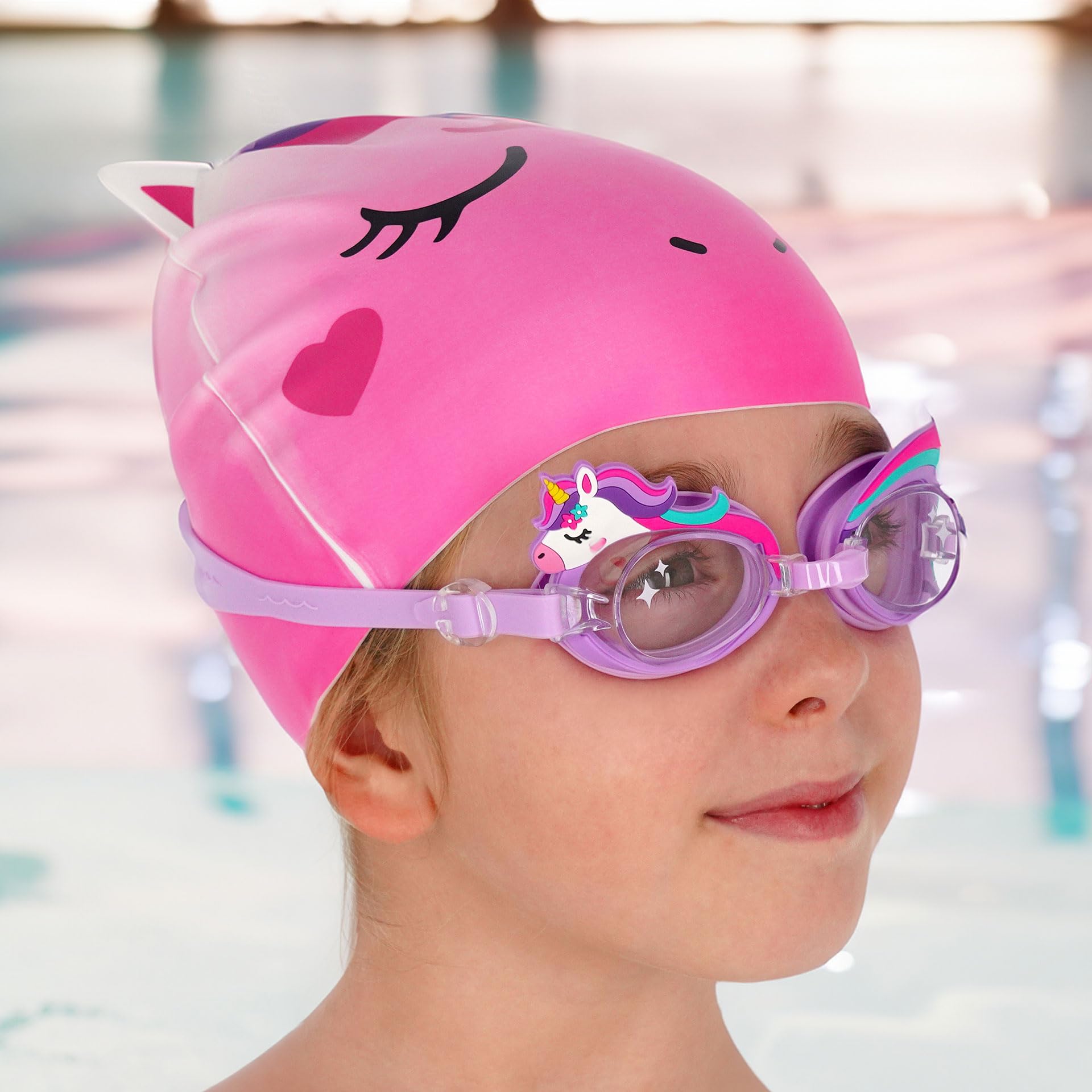 Legami Bonnet de Bain Fille Enfants 4-10 Ans Silicone Imperméable