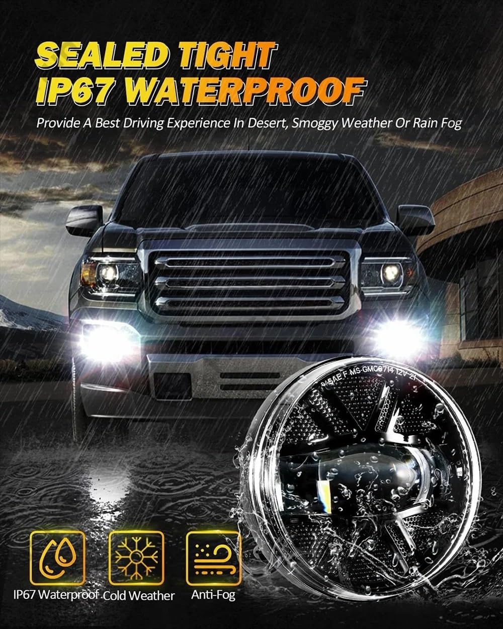 Faros Antiniebla LED Para GMC Para Sierra 1500 2500HD 3500HD 2007-2011 2012 2013 2014 Conjunto Lámparas DRL Parachoques Luz Conducción Luces Antiniebla Luz Niebla(A pair of black)