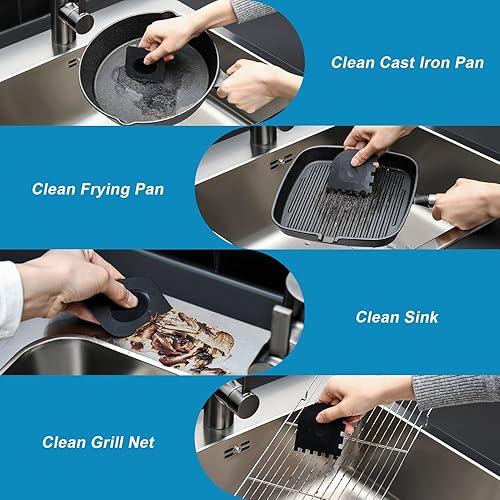 Miniatura 6 de SUBEKYU Limpiador de hierro fundido antiarañazos con espátula y parrilla, limpiador de acero inoxidable 316 para correos de cadena de hierro