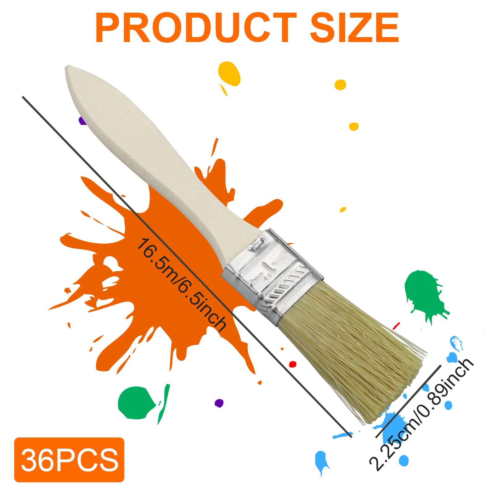 Set di 36 Pennelli Piatti da 25 mm con Manico in Legno per Vernici e Tinture - Pennello per Pittura Professionale