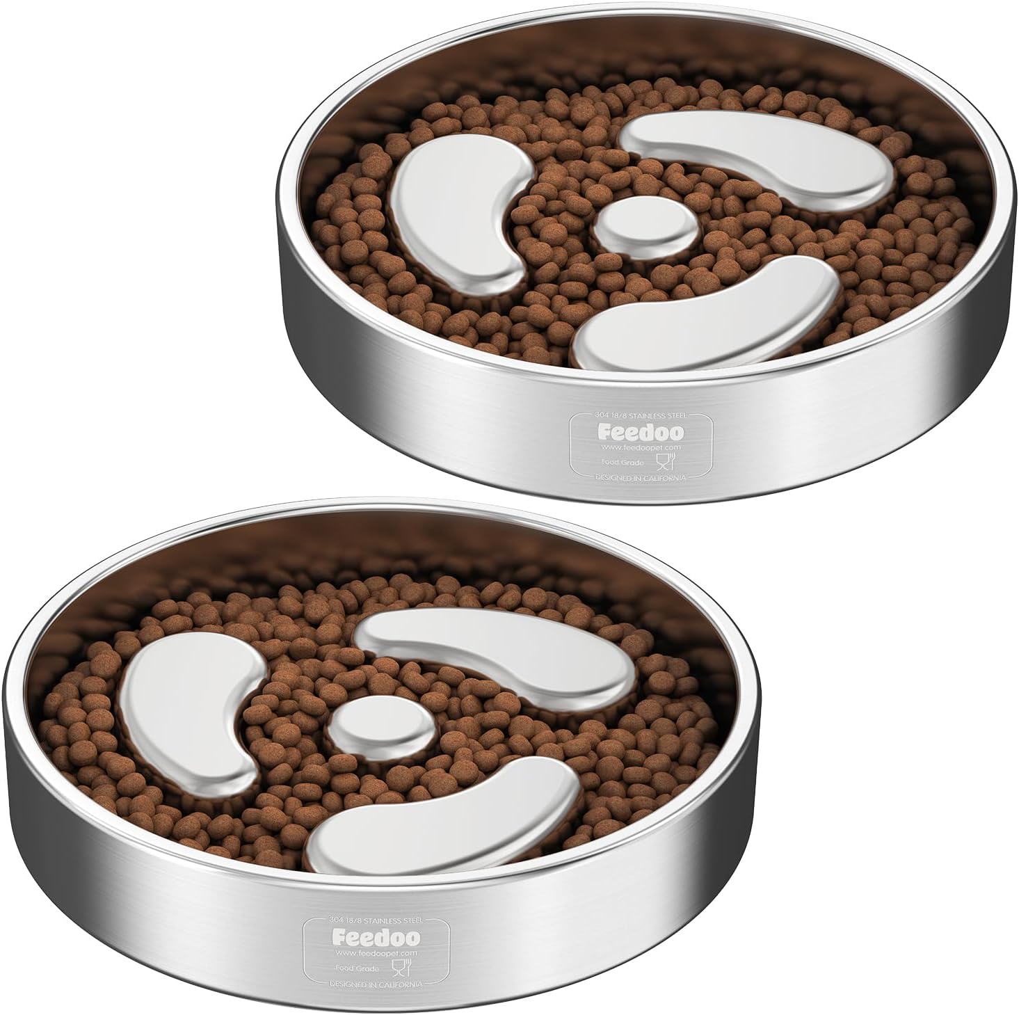 Stainless Steel Slow Feed Dog Bowl, 1-1.5 Cup Metal Slow Eating Feeder for Small Breed (2-Pack)