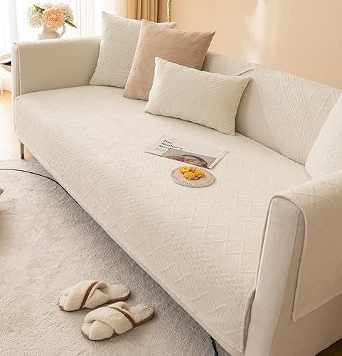 Miniatura 2 de vctops Funda de sofá de felpa geométrica bohemia con patrón de diamante, funda de sofá seccional peluda, funda antideslizante para sofá
