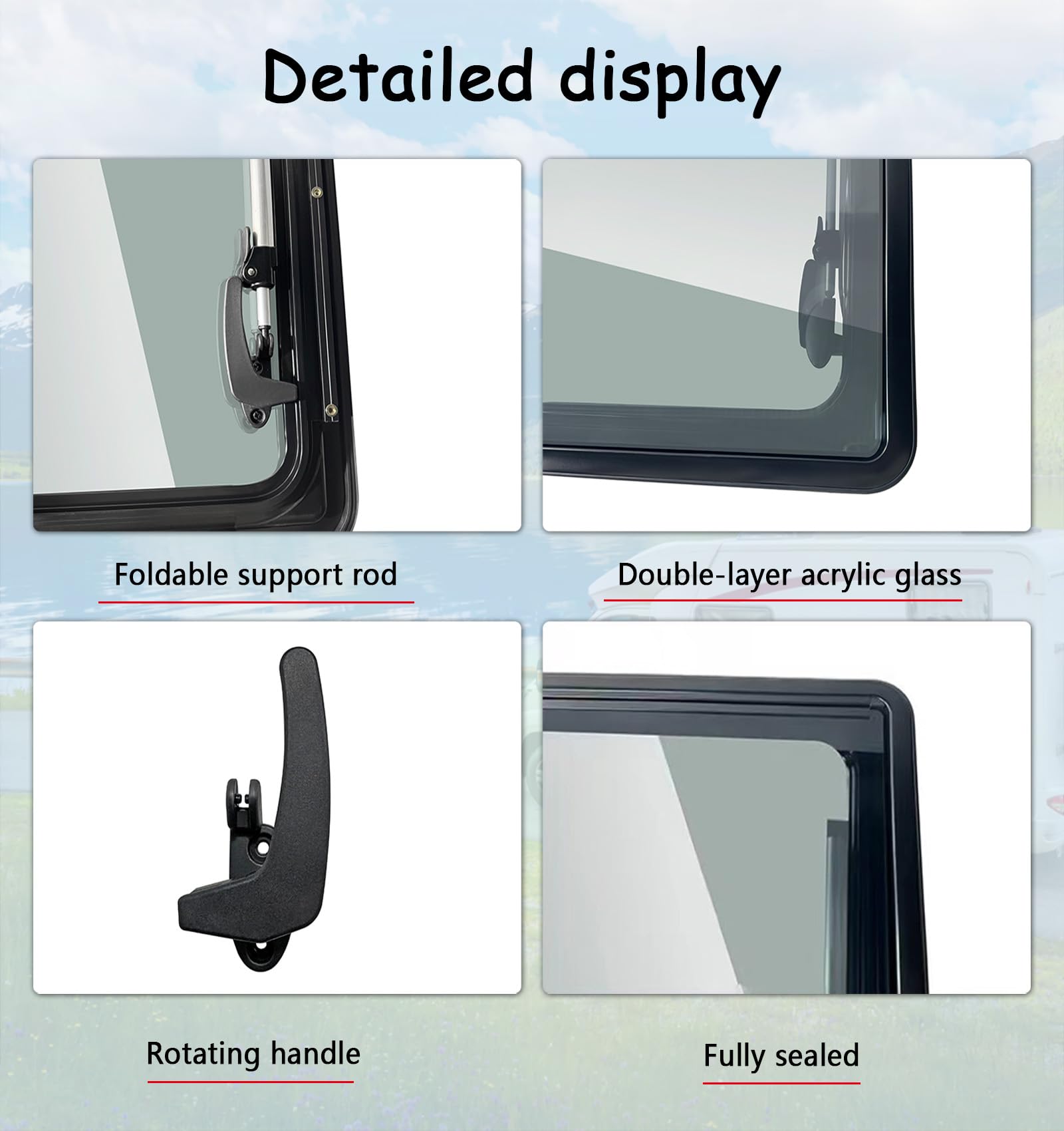 1100x550mm Ventana Camper Abatible para Caravana y Autocaravana, Ventana Lateral Externa con Persiana Integrada y Mosquitera para Furgonetas y Autocaravanas