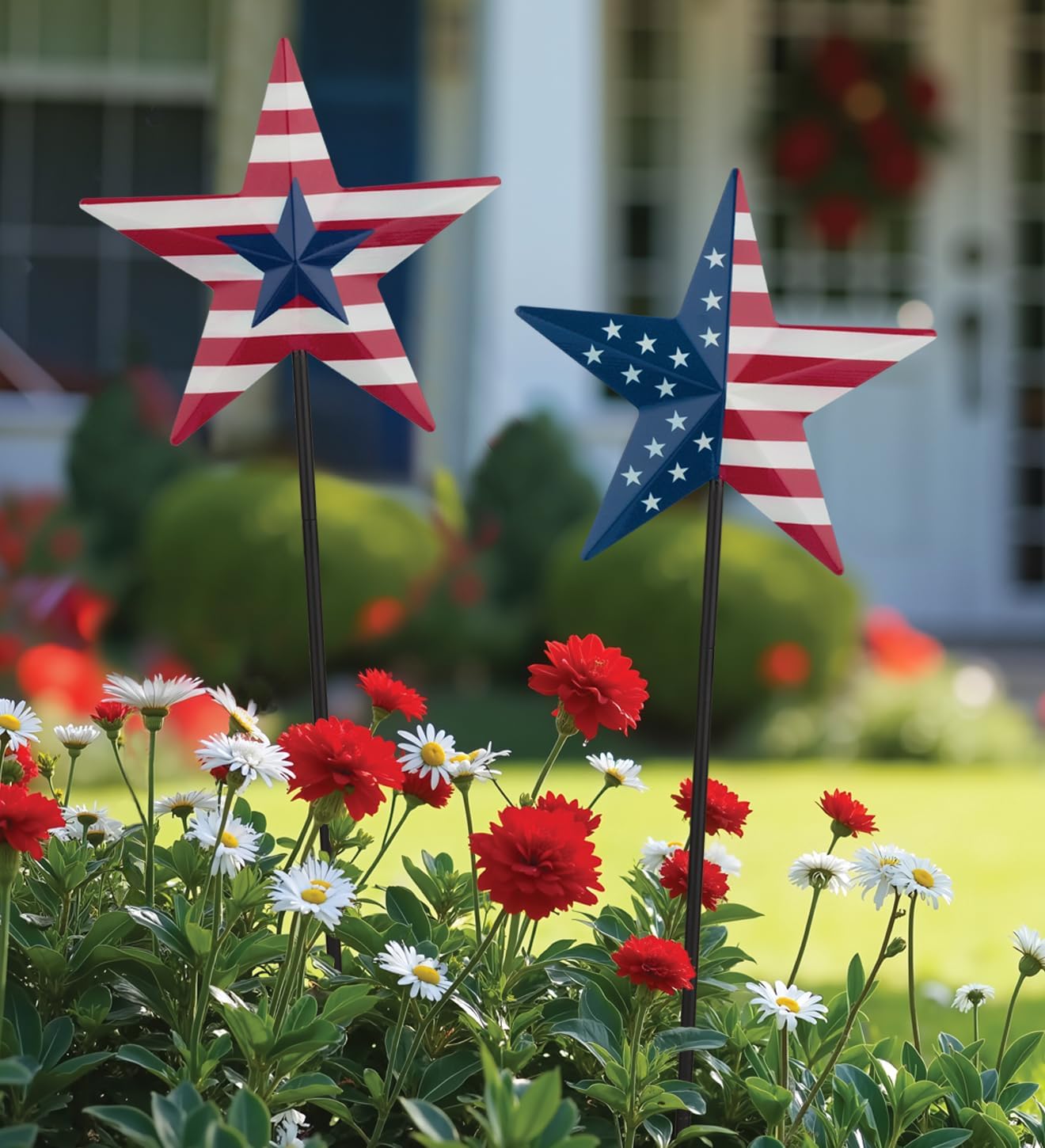 Regal Art & Gift Americana Garden Stake Set of 2, Patriotic Metal Yard Art, Weather-Resistant Decorative Outdoor Ornaments for Flower Beds and Potted Plants – Star