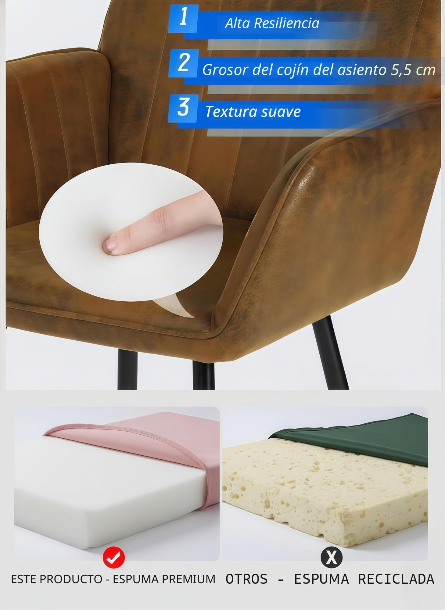 Juego de 4 Sillas de Comedor, con Reposabrazos y Respaldo, Tapizada en Ante Vintage Marrón, Patas de Metal Resistentes (150kg Carga), adecuadas para Comedor, Salon y Oficina (4pc, marrón)